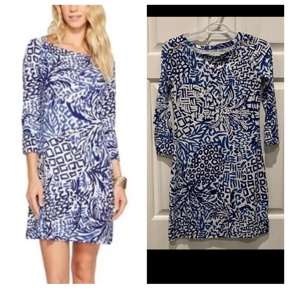 Lilly Pulitzer Sophie Dress Indigo Home Slice Blue Pineapple Print, 16830